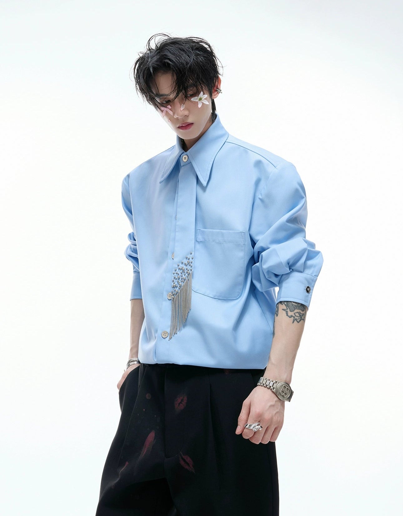 【25s Aug.】Tie-stitched Shoulder-padded Shirt
