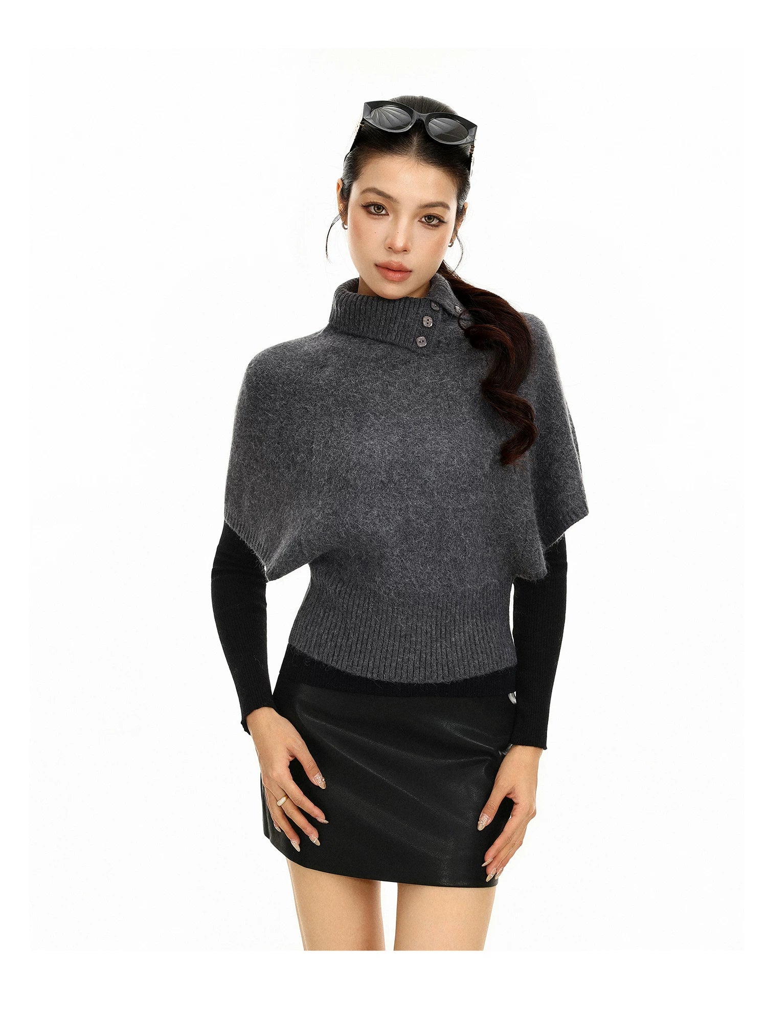 Rabbit Fur Collar Batwing Sweater