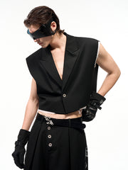 【25s Jul.】Slanted Placket Buttoned Suit Vest/Shorts