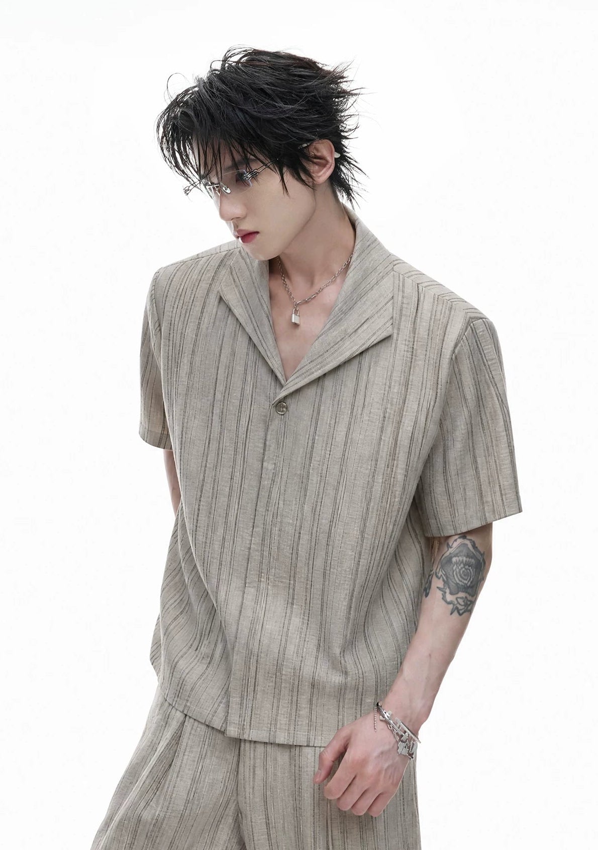 Vintage Stripe Cuban Collar Top / Pants