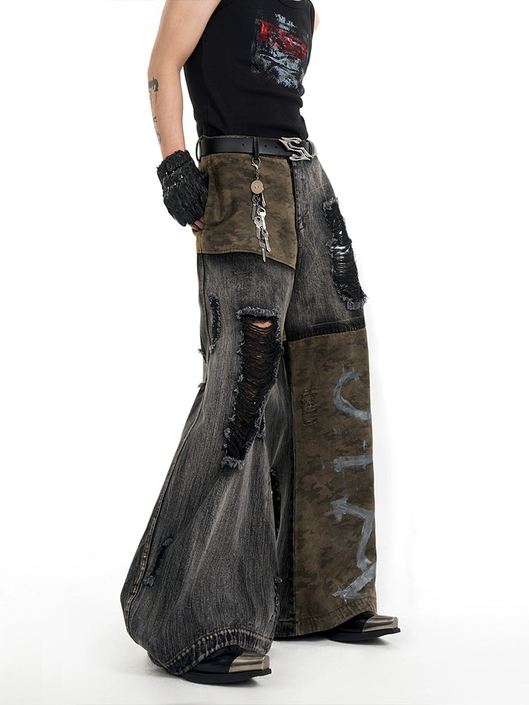 【25s Jan.】Camouflage Panelled Machete Jeans