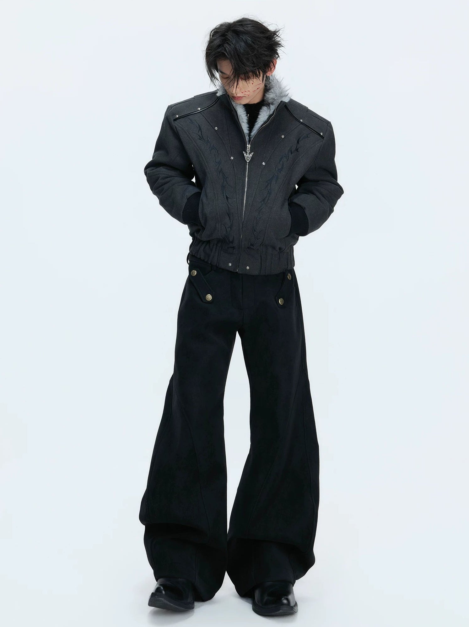 【26s Jan.】Retro Suede Double-layer Curved Trousers