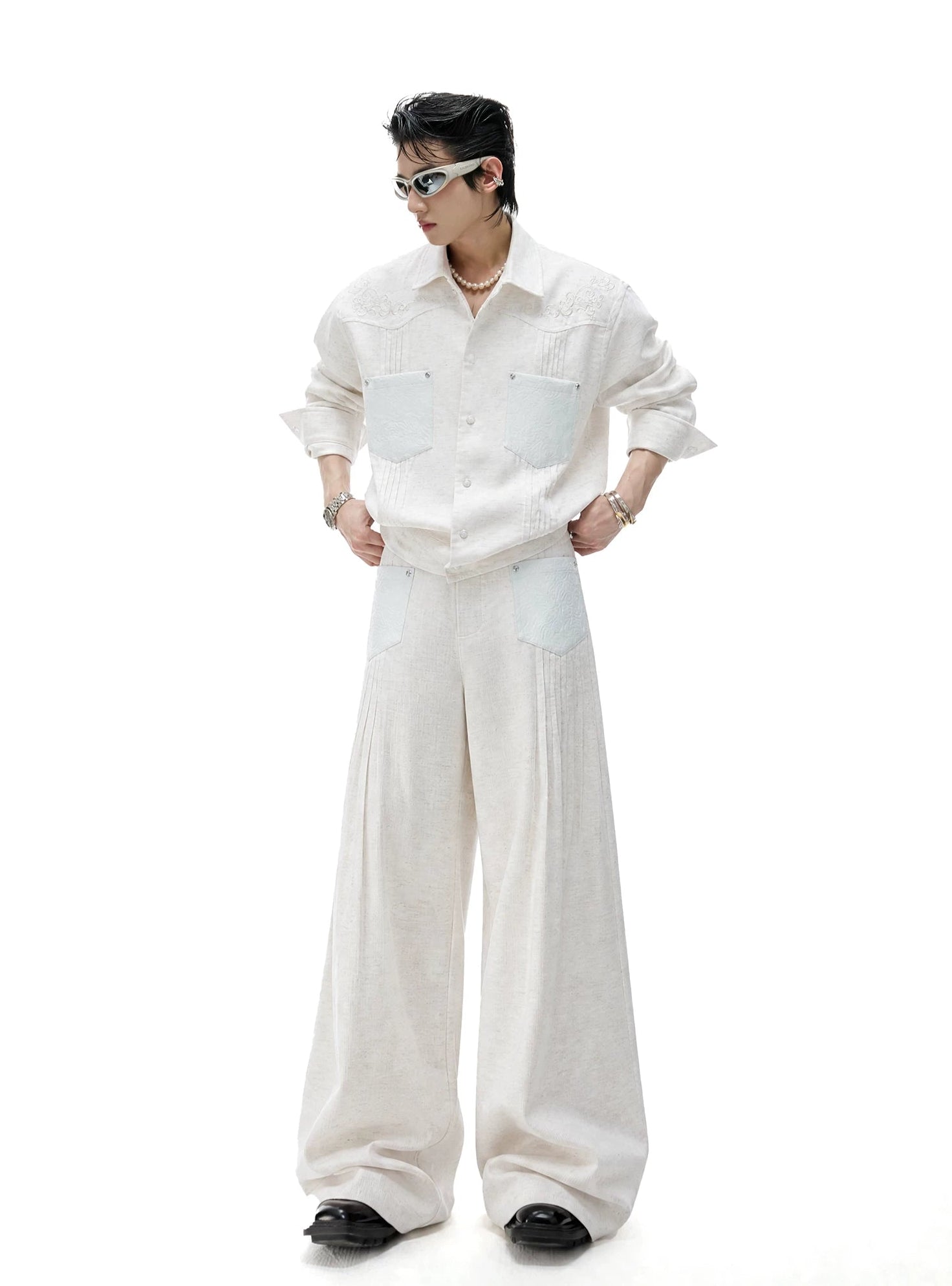 Embroidered Pleated Relaxed Shirt / Pants