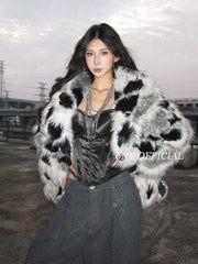 American-style Sexy Light Luxury Patchwork Fur Coat