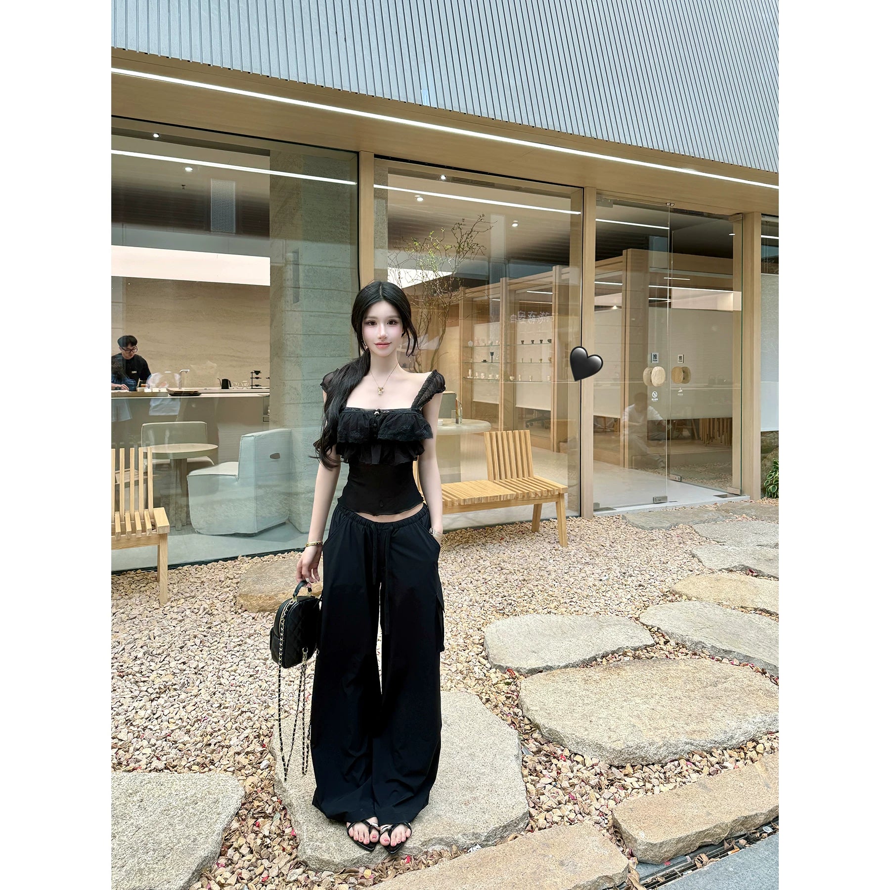 【26s May】Lace Ruffle Chiffon Bandeau Cami Top