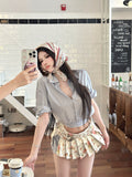 【25s Jul.】Striped Shirt Top / Pleated Mini Skirt