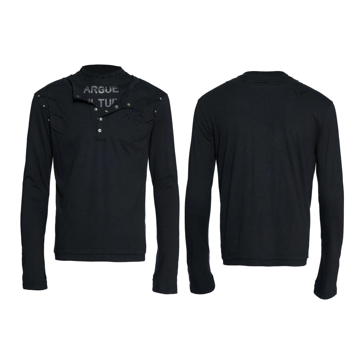 Hand-Distressed Layered Henley Long Sleeve Top