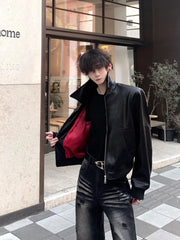 Textured Black Leather Moto Jacket