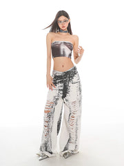 【25s May.】Tie-Dye Graffiti Ripped Wide Leg Jeans