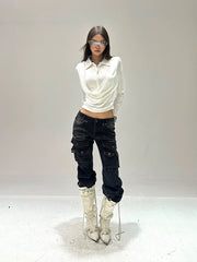 【25s Sep.】Retro Multi-pocket Hottie Low-rise Bootcut Jeans