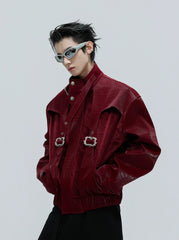 【25s Nov.】Crocodile-print Scale Cropped Leather Jacket