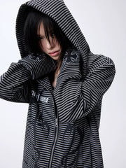 Striped Graphic Cropped Zip Hoodie