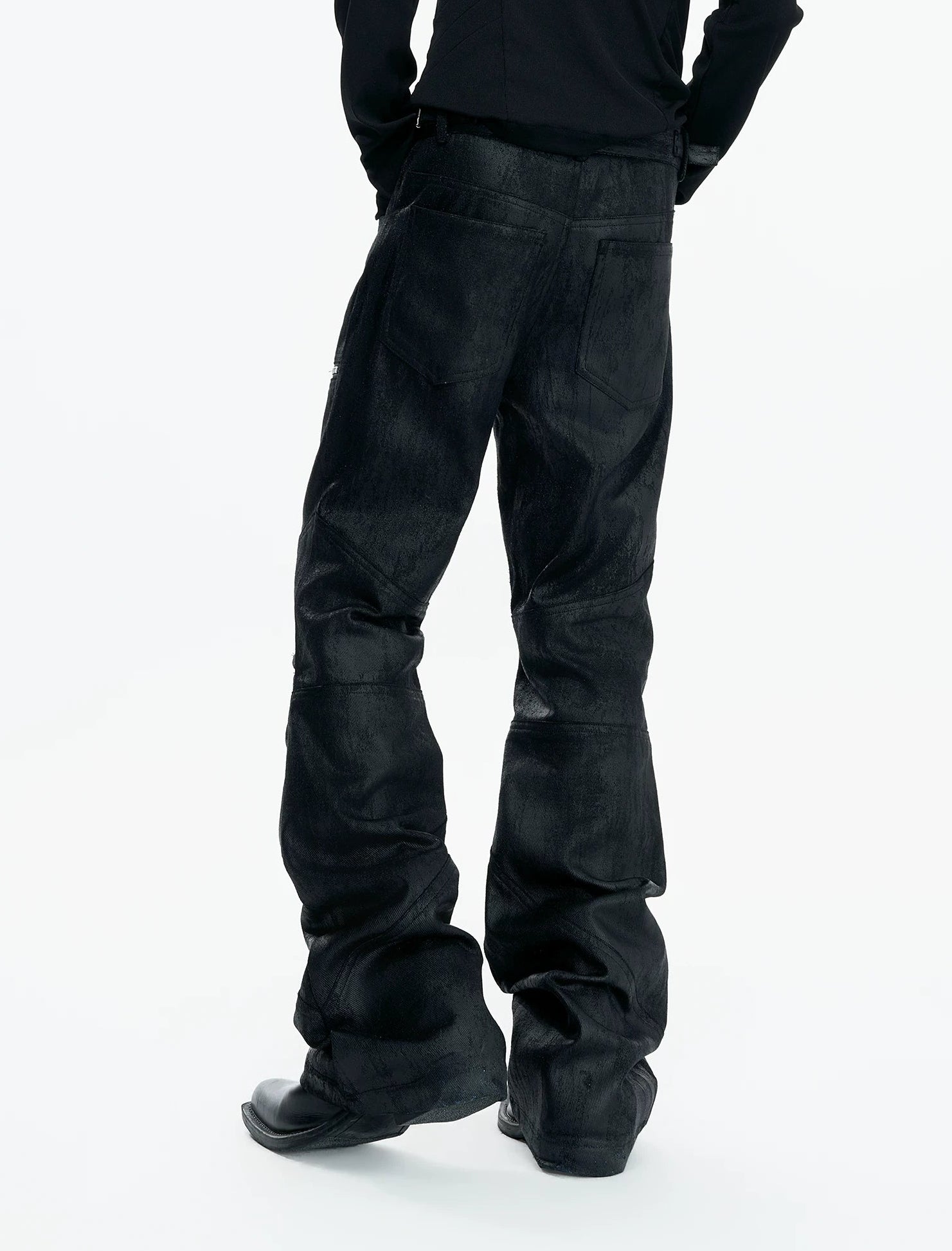 【26s May】Waxed Distressed Zip Panel Straight Denim Pants
