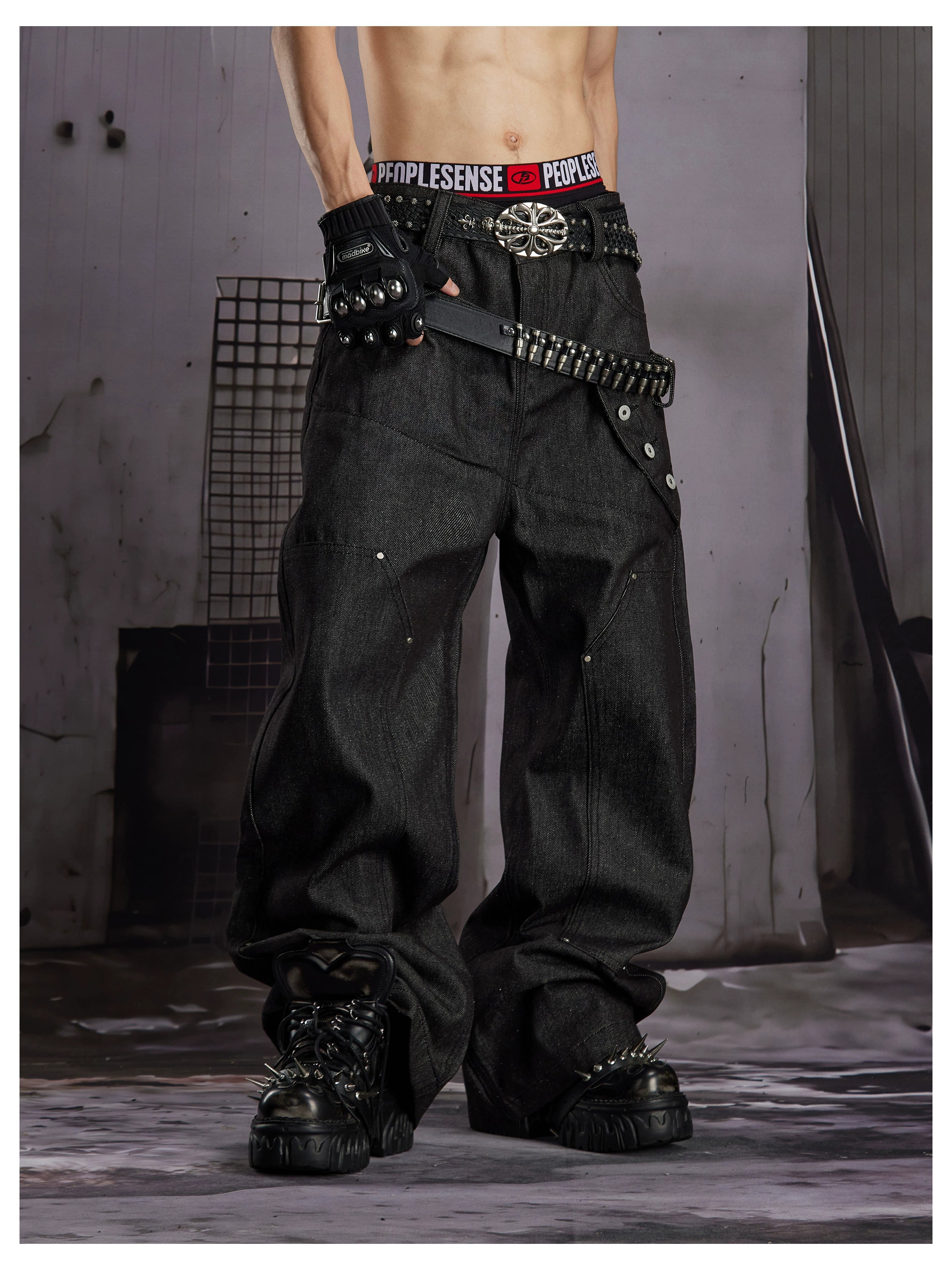 Double Waist Raw Denim Jeans