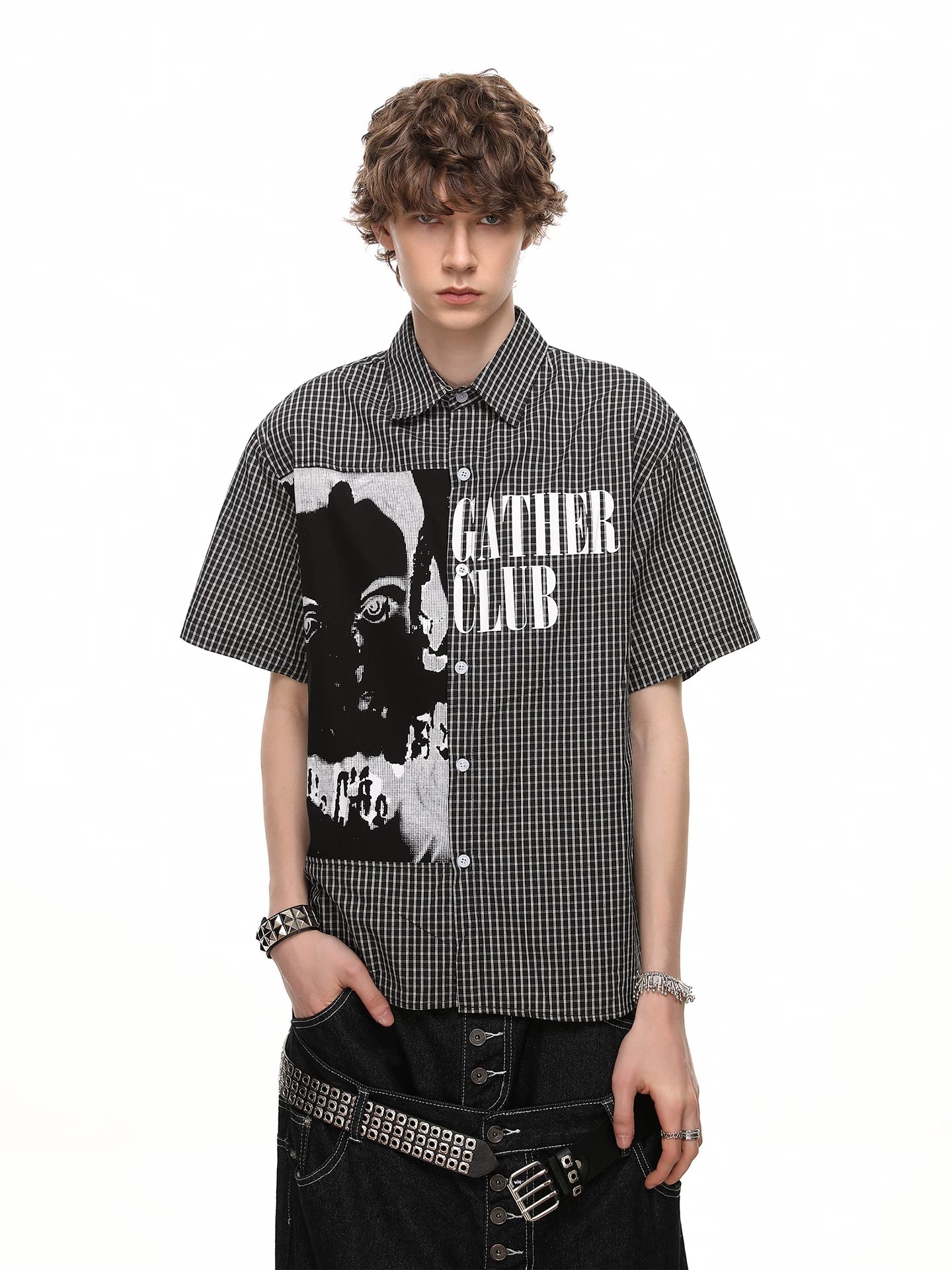 Dark Graphic Plaid Short Sleeve Shirt