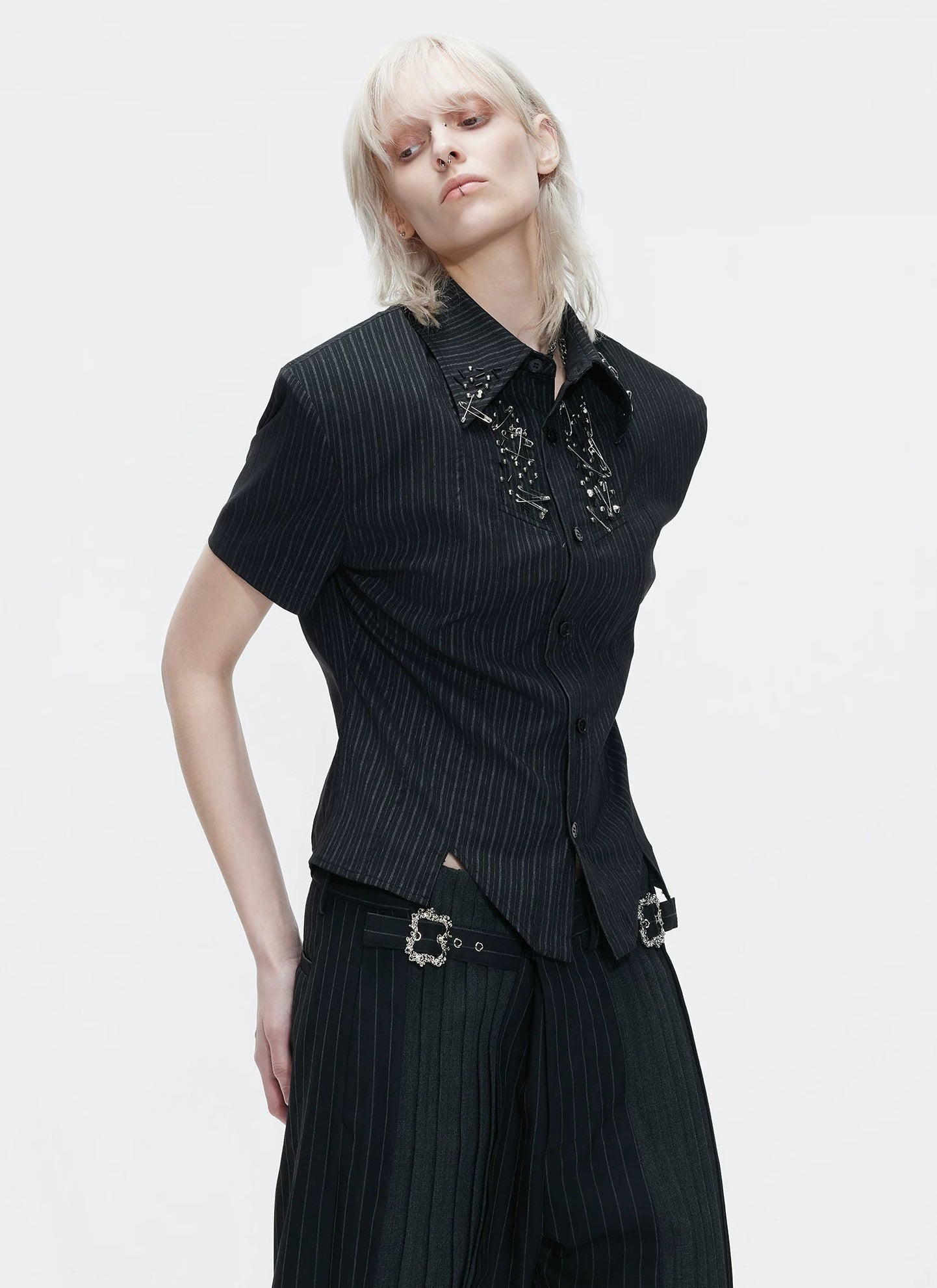 Structured Stand Collar Asymmetric Shirt