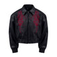 【25s Sep.】Cropped Faux Leather Jacket with Thorn Embroidery