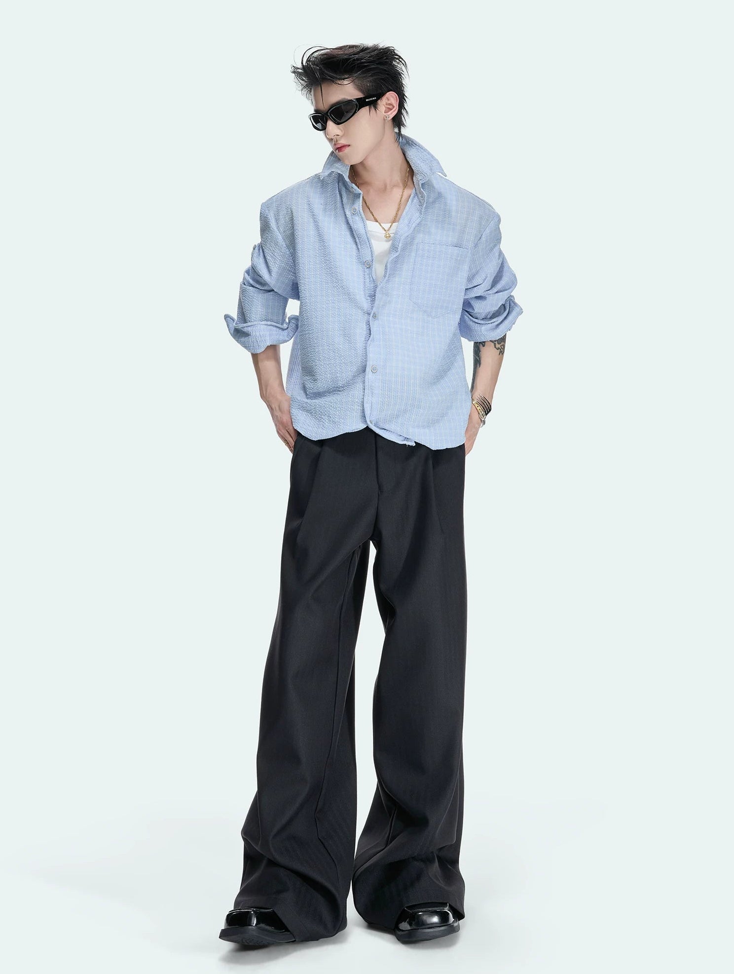 Textured Plaid Drawstring Shirt Jacket