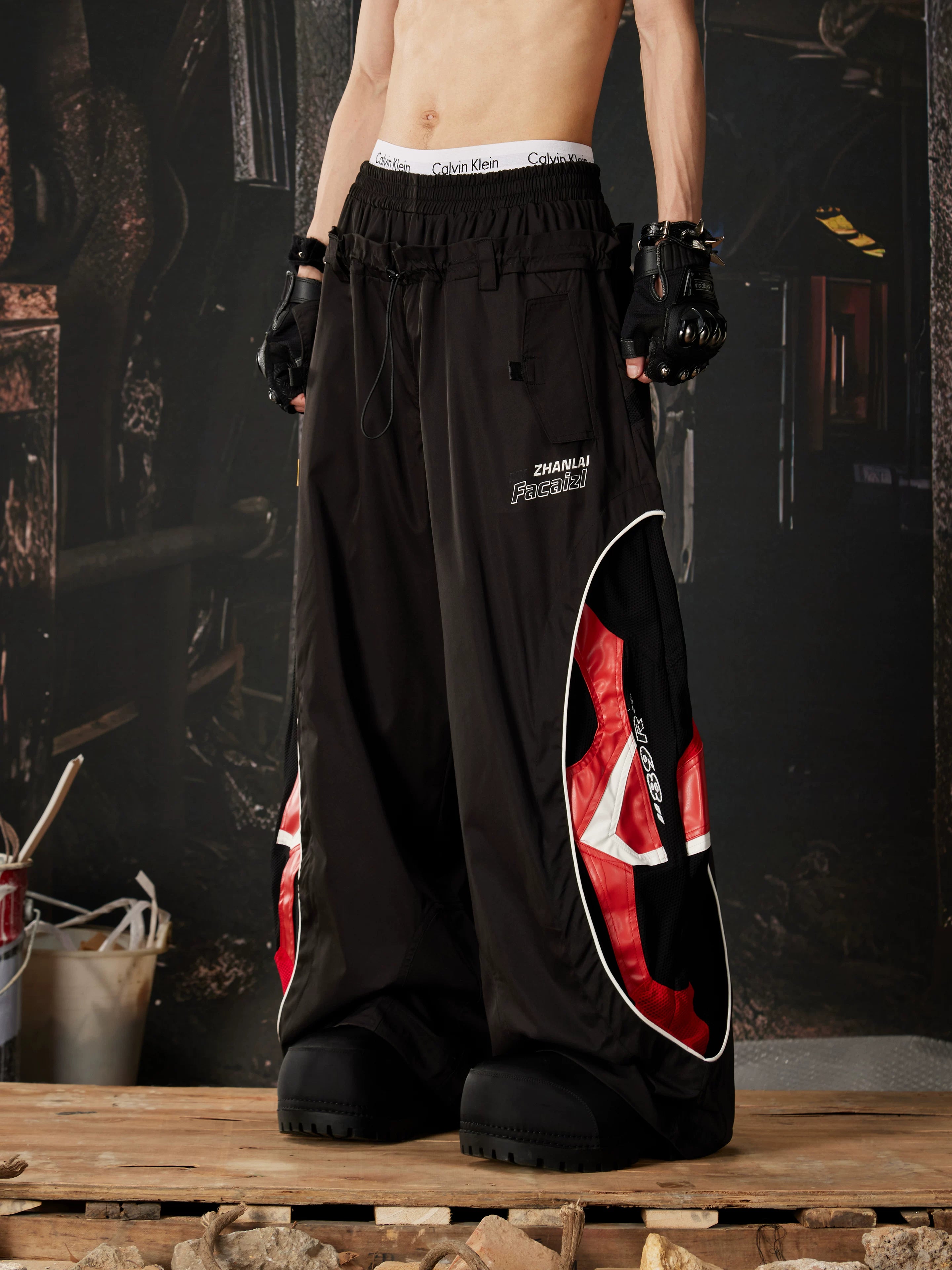 Deconstructed Racing Mesh Leather Pants