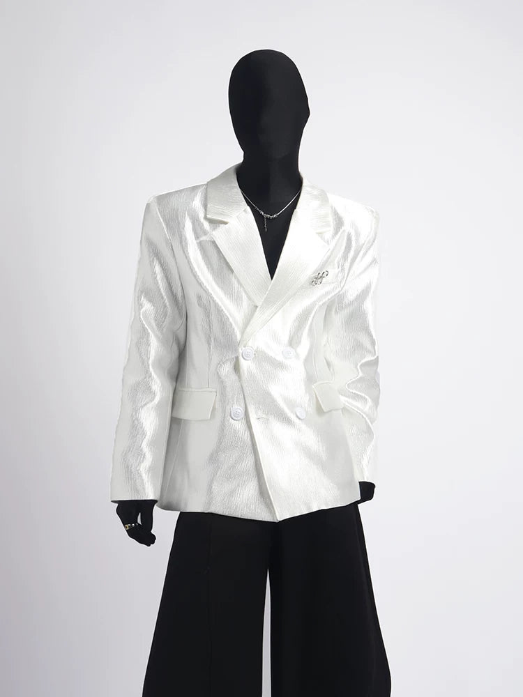 【26s Apr.】Pleated Double-Breasted White Blazer