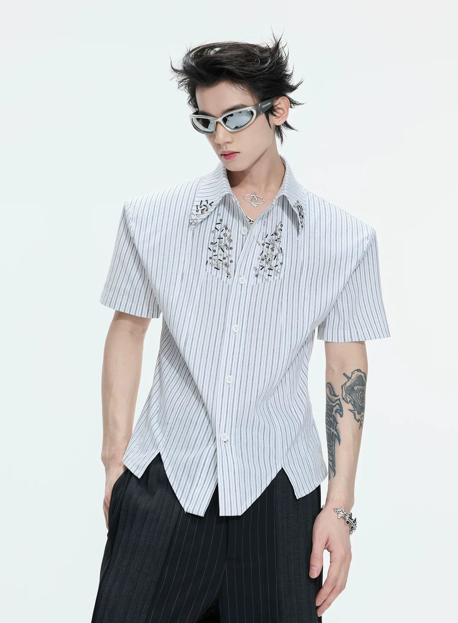 Structured Stand Collar Asymmetric Shirt