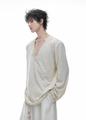 Deep V-Neck Relaxed Long Sleeve Tee