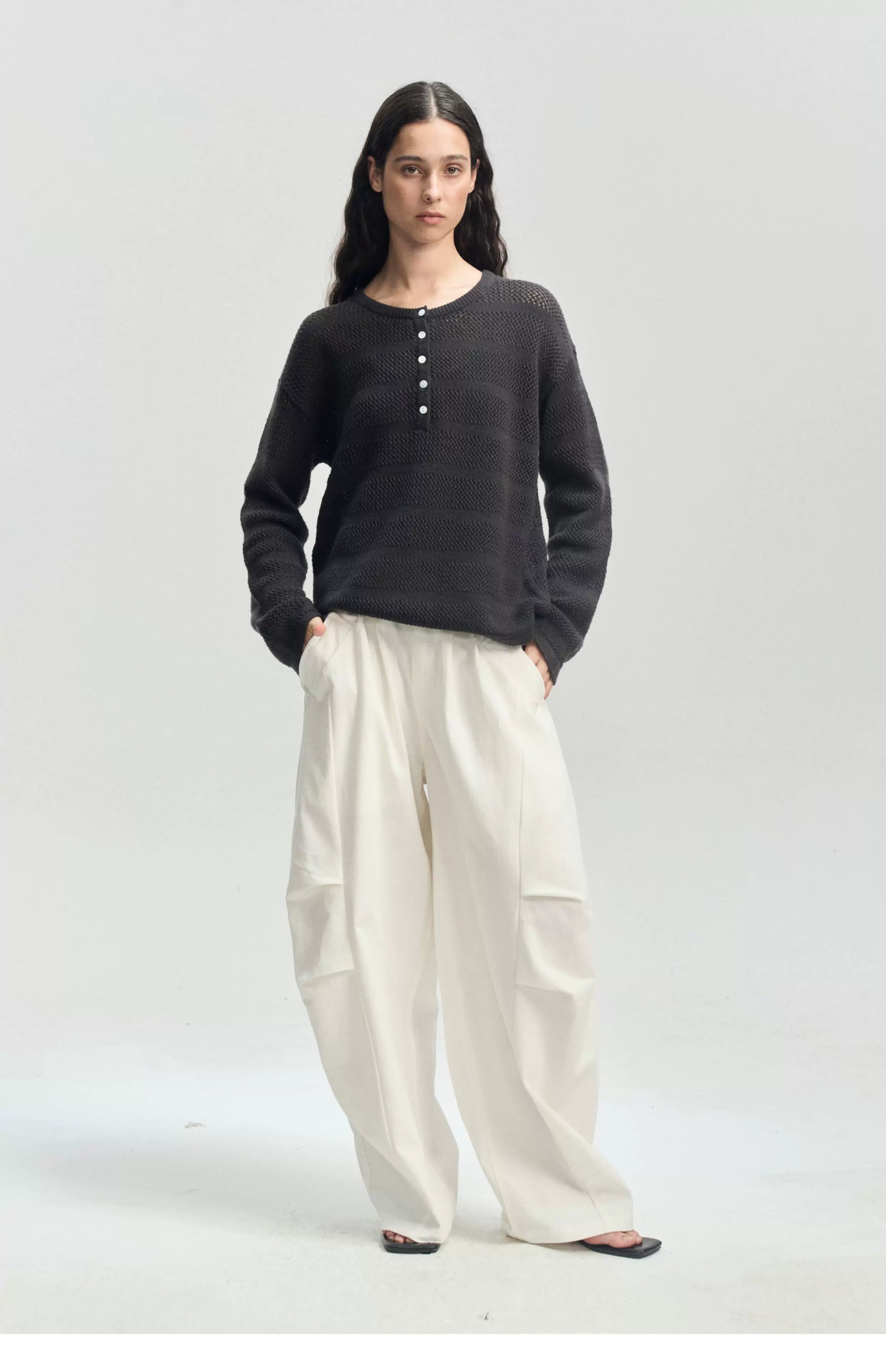 Pleated Wide-Leg Parachute Pants