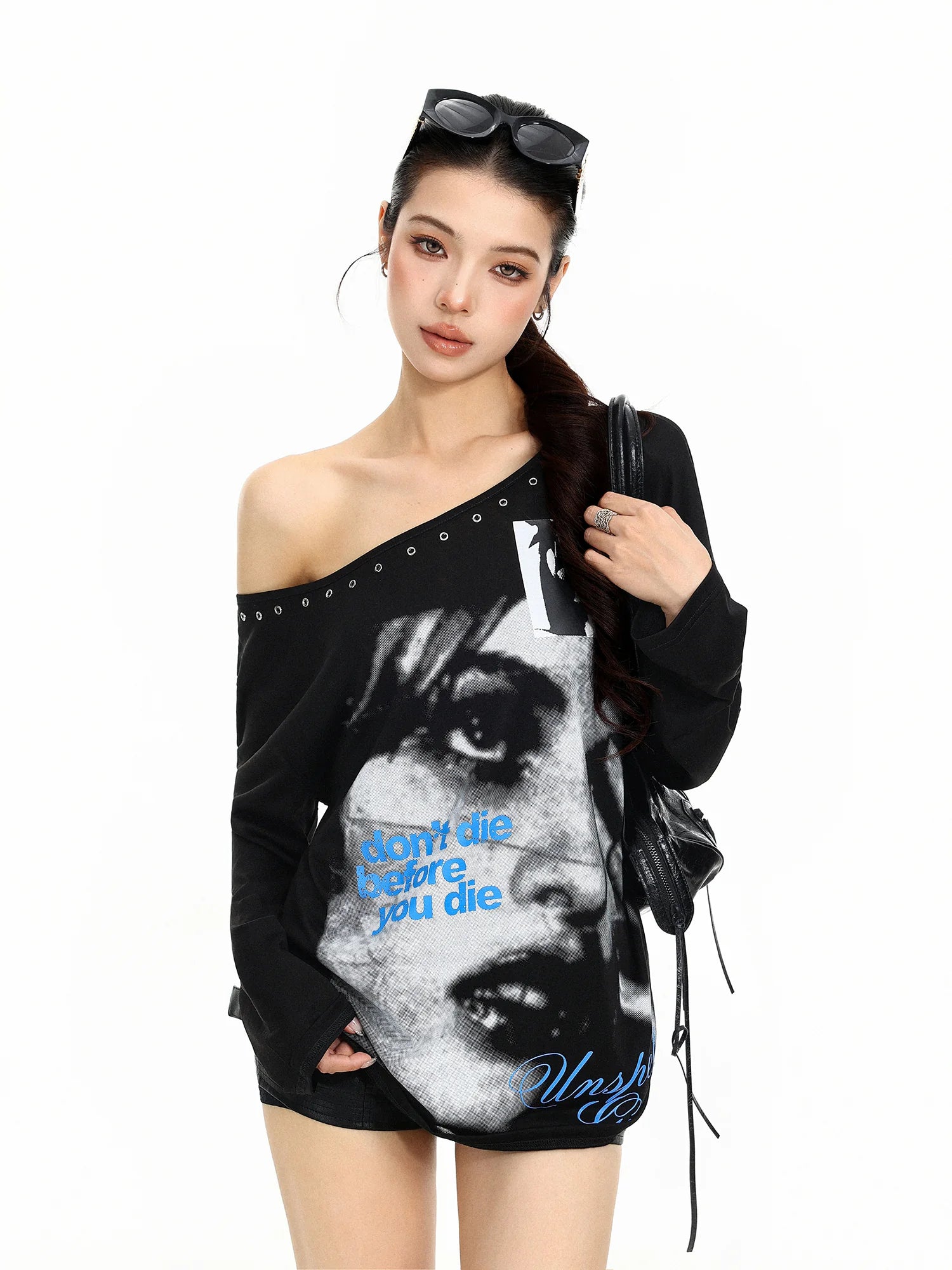 Off-Shoulder Portrait Print Top