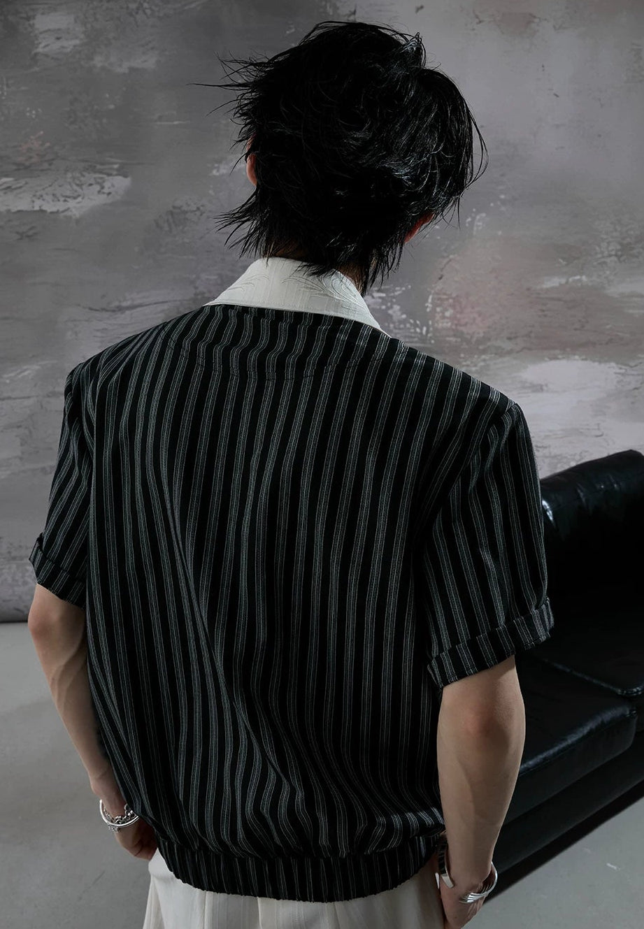 Embroidered Asymmetric Stripe Shirt Tee