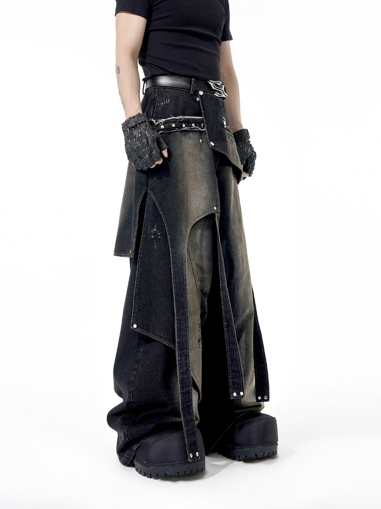 【25s Apr.】Vintage Deconstructed Distressed Rivet Jeans