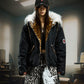 【25s Dec.】Leopard Print Patchwork Long Fur Hooded Jacket