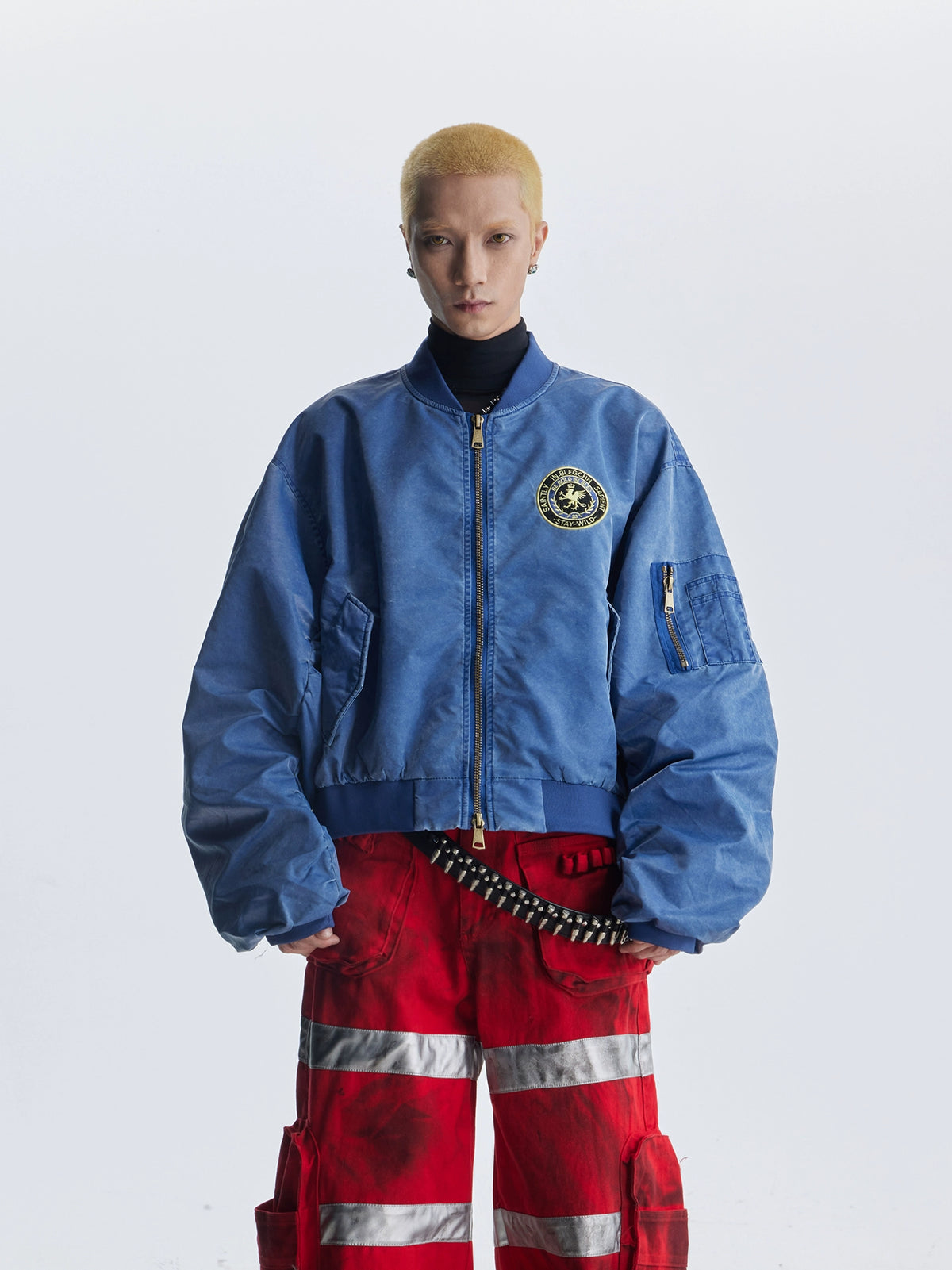 【25s Aug.】Distressed Washed Loose Bomber Jacket