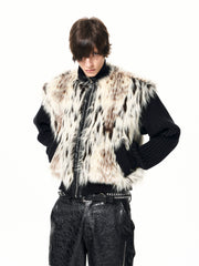 【26s Jan.】Fur-trimmed Quilted Stand-collar Knit Sweater