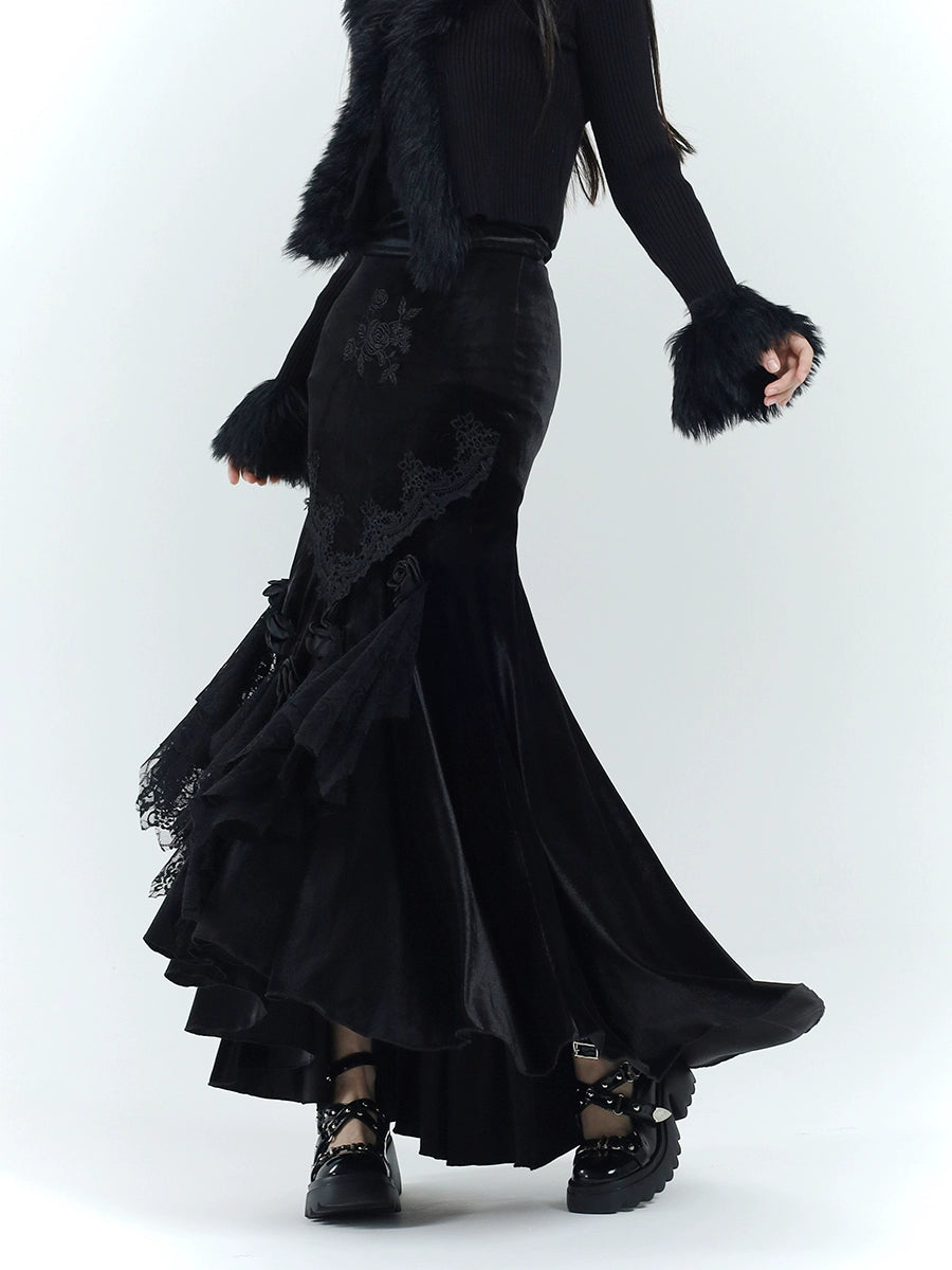 【25s Jul.】Gothic Velvet Fishtail Skirt