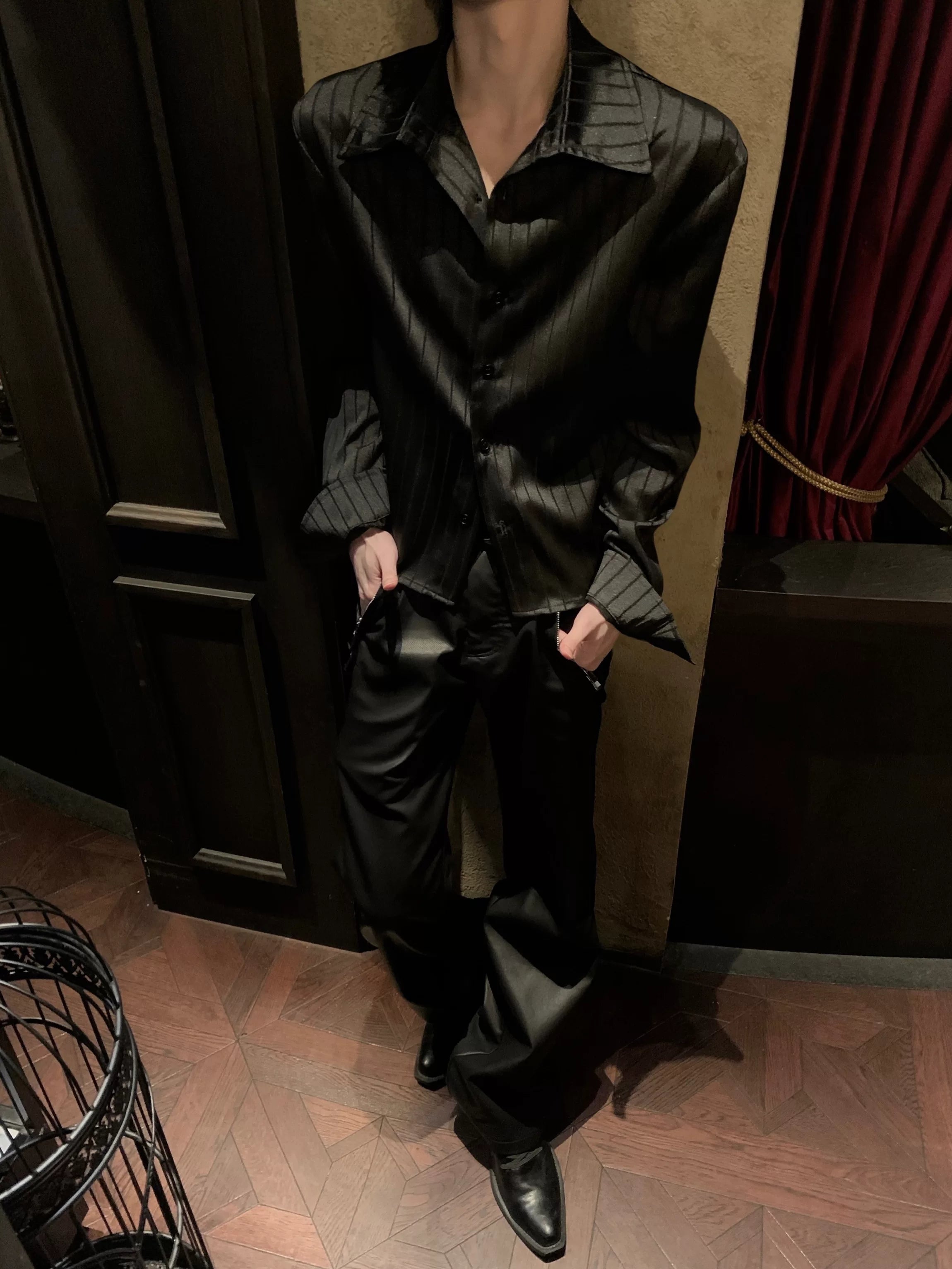 Dark Shimmer Striped Satin Shirt