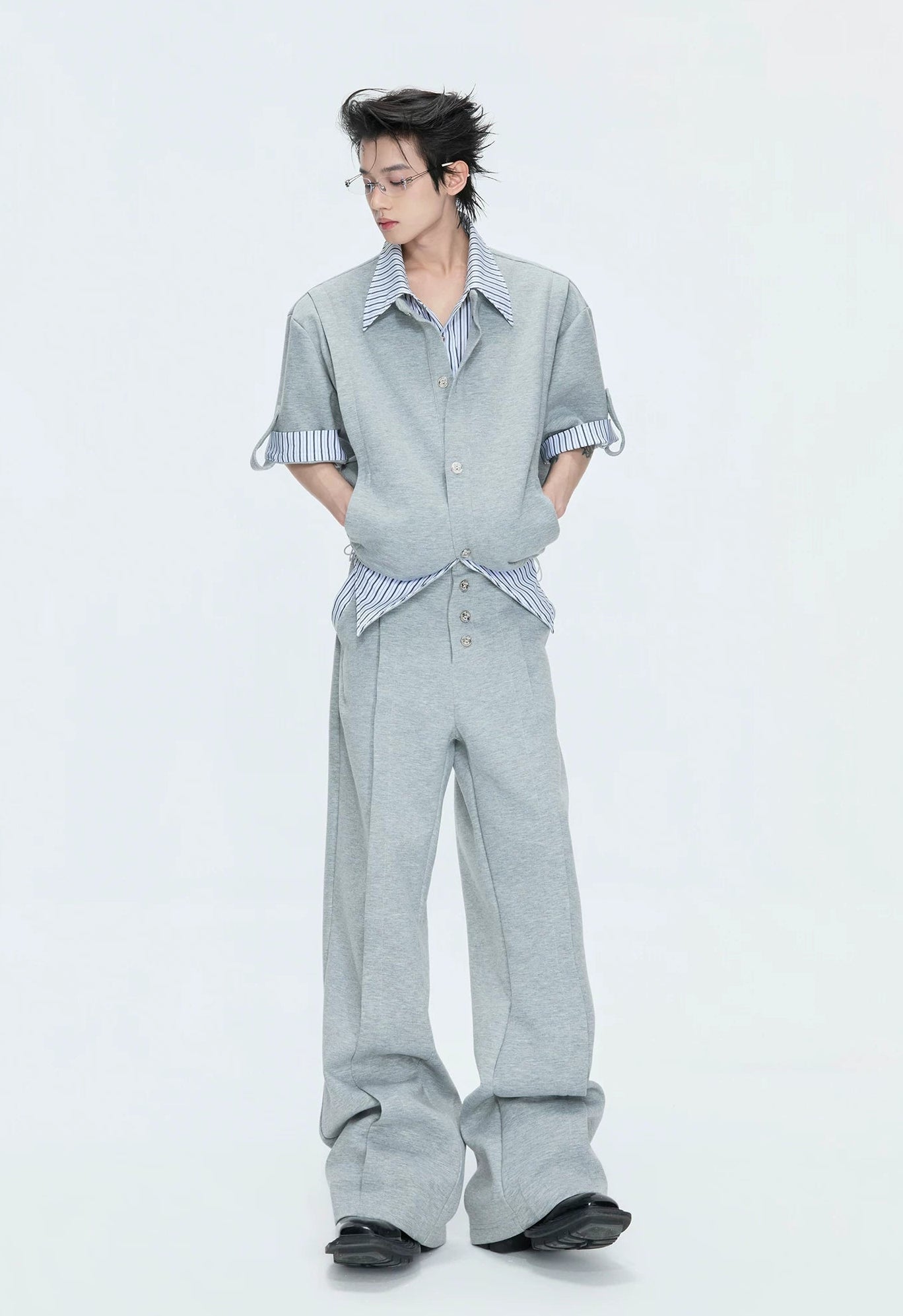 【26s May】Striped Layered Cardigan Tee Set