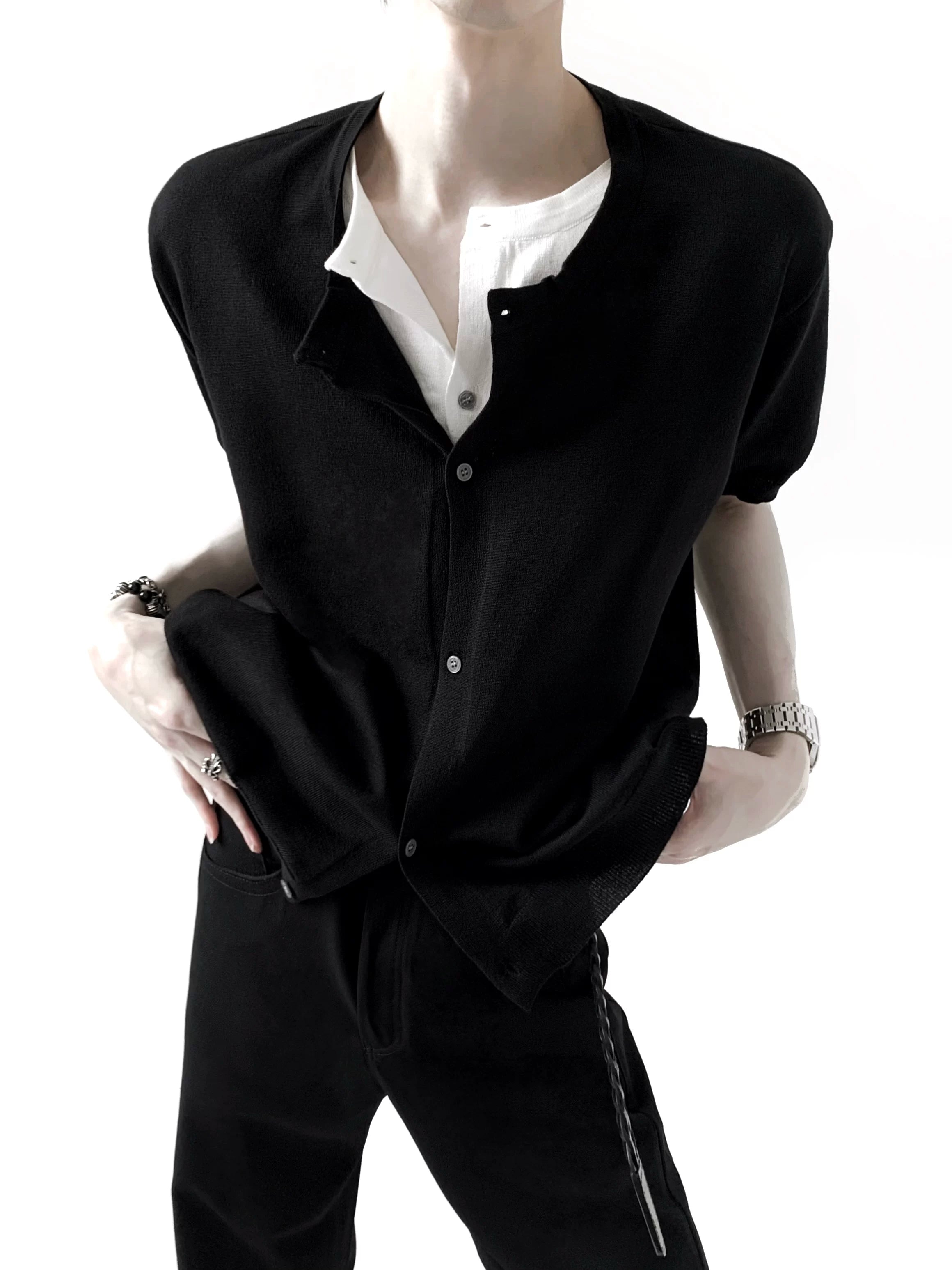 Clean Fit Layered Henley Knit Tee