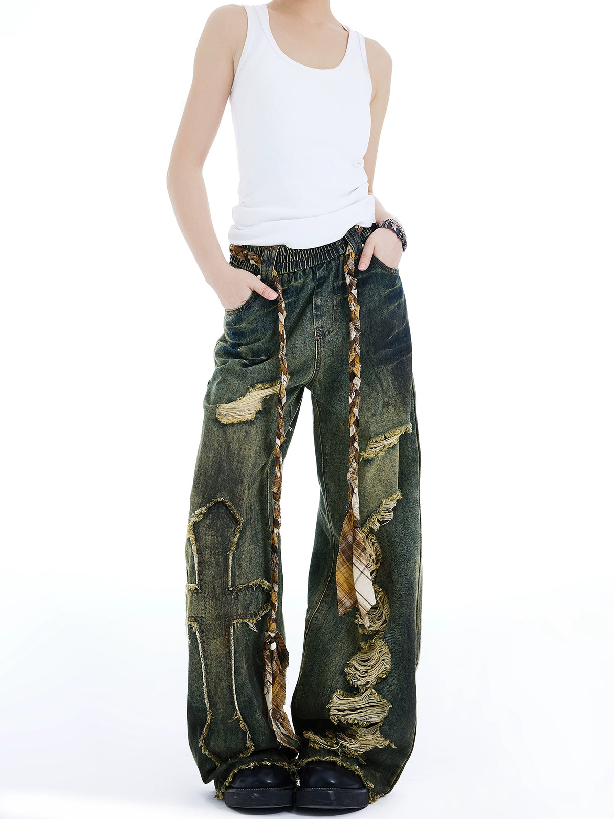 【25s Jul.】American High Street Ripped Thick Waistband Jeans