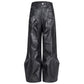 【25s Sep.】Punk Style Deconstructed Patchwork PU Leather Pants