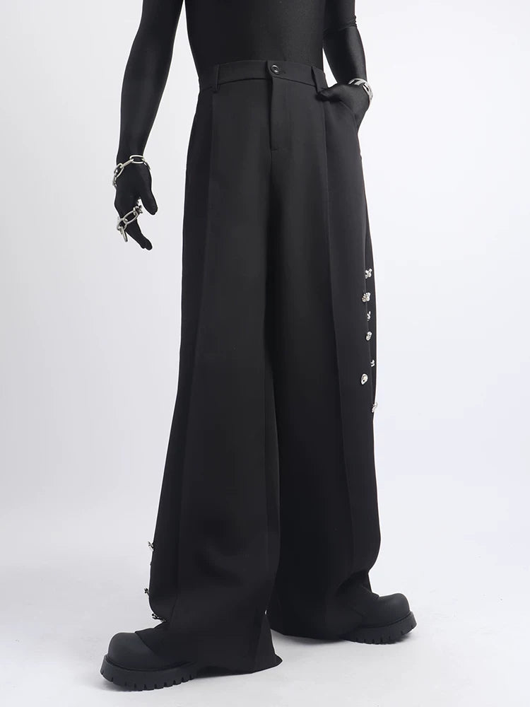 【26s May.】Metal Detail Patchwork Wide-Leg Black Pants