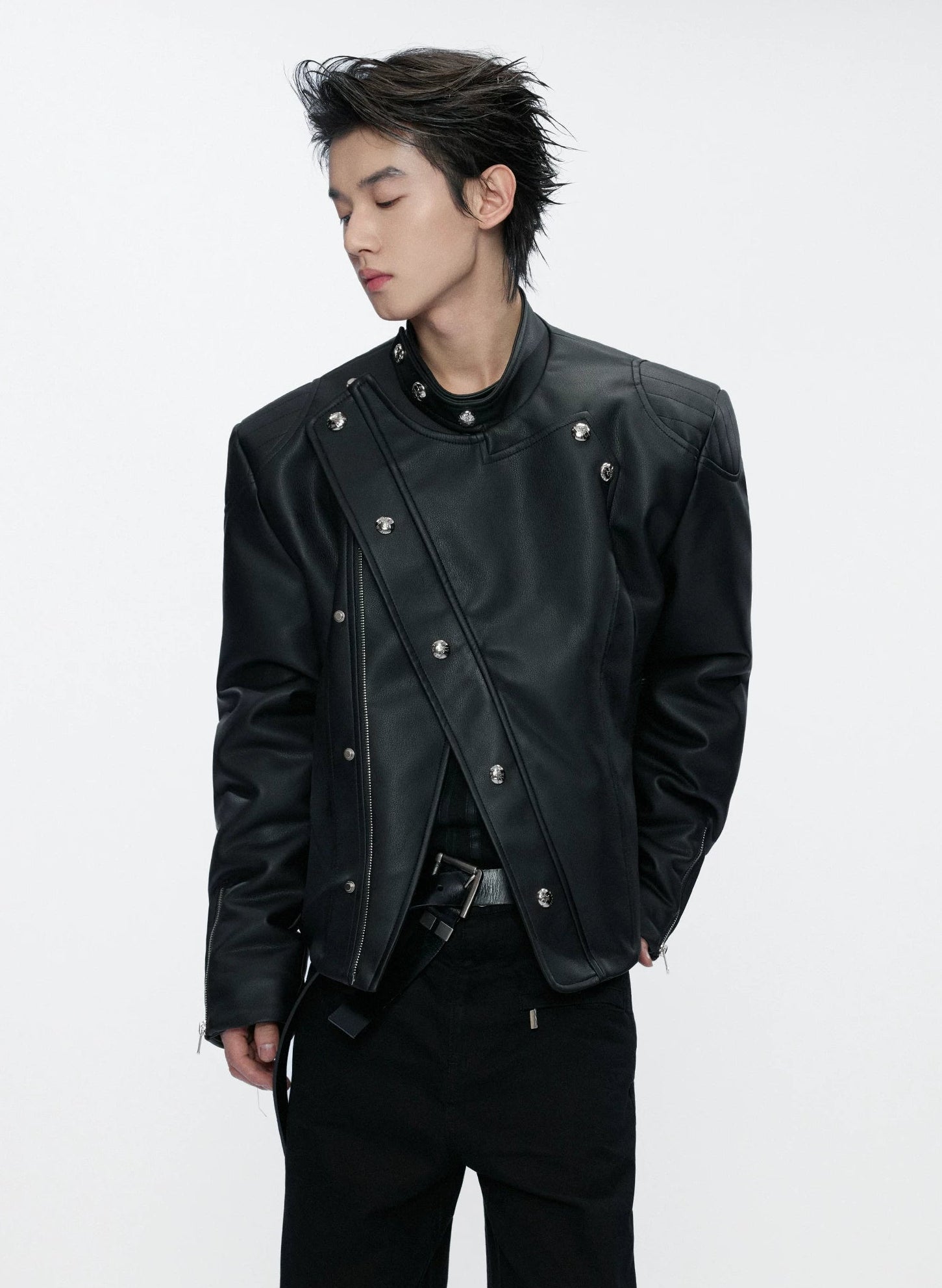 Slim Asymmetric Zip Faux Fur Jacket