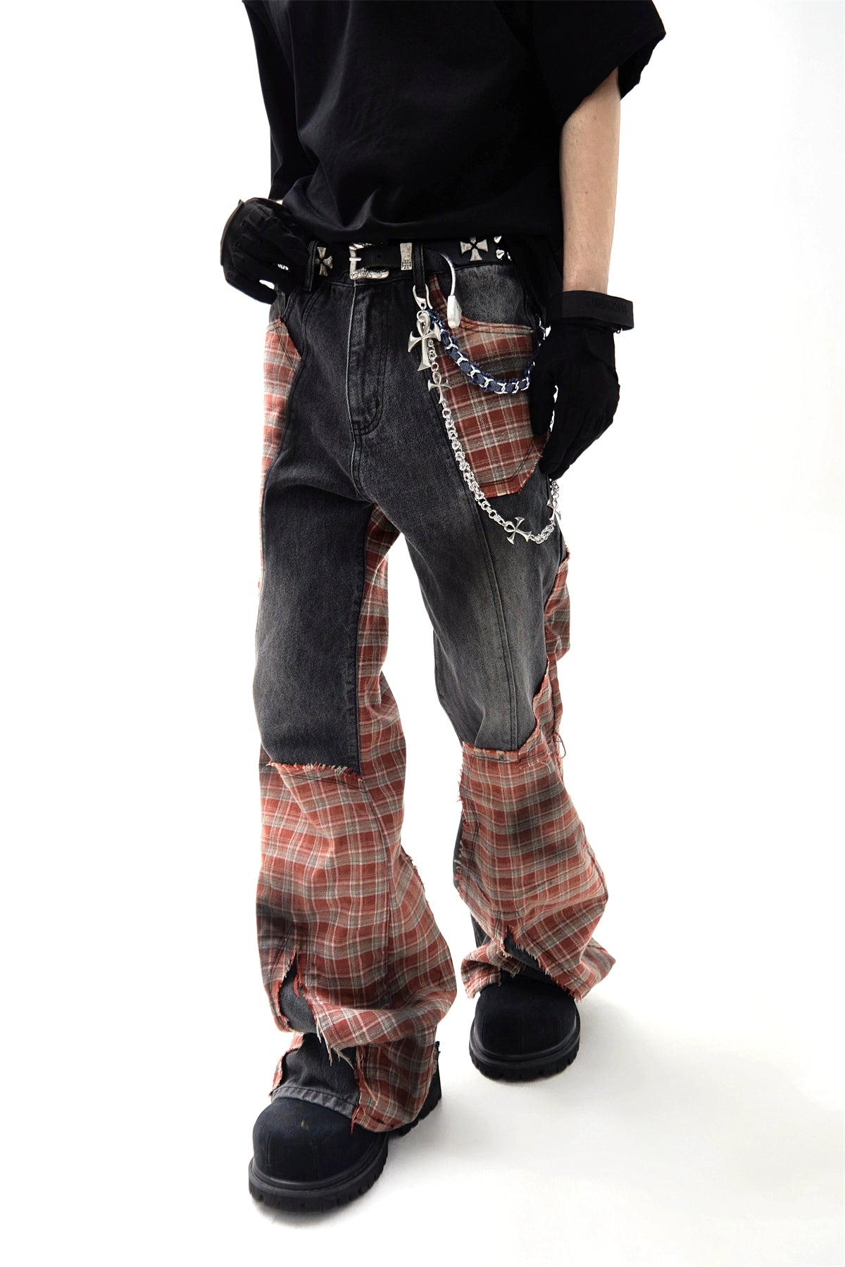 【25s Jul.】Plaid Panel Baggy Jeans