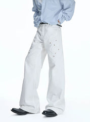 Rose Embroidered White Flared Jeans
