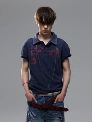 Distressed Waffle Boxy Polo Tee