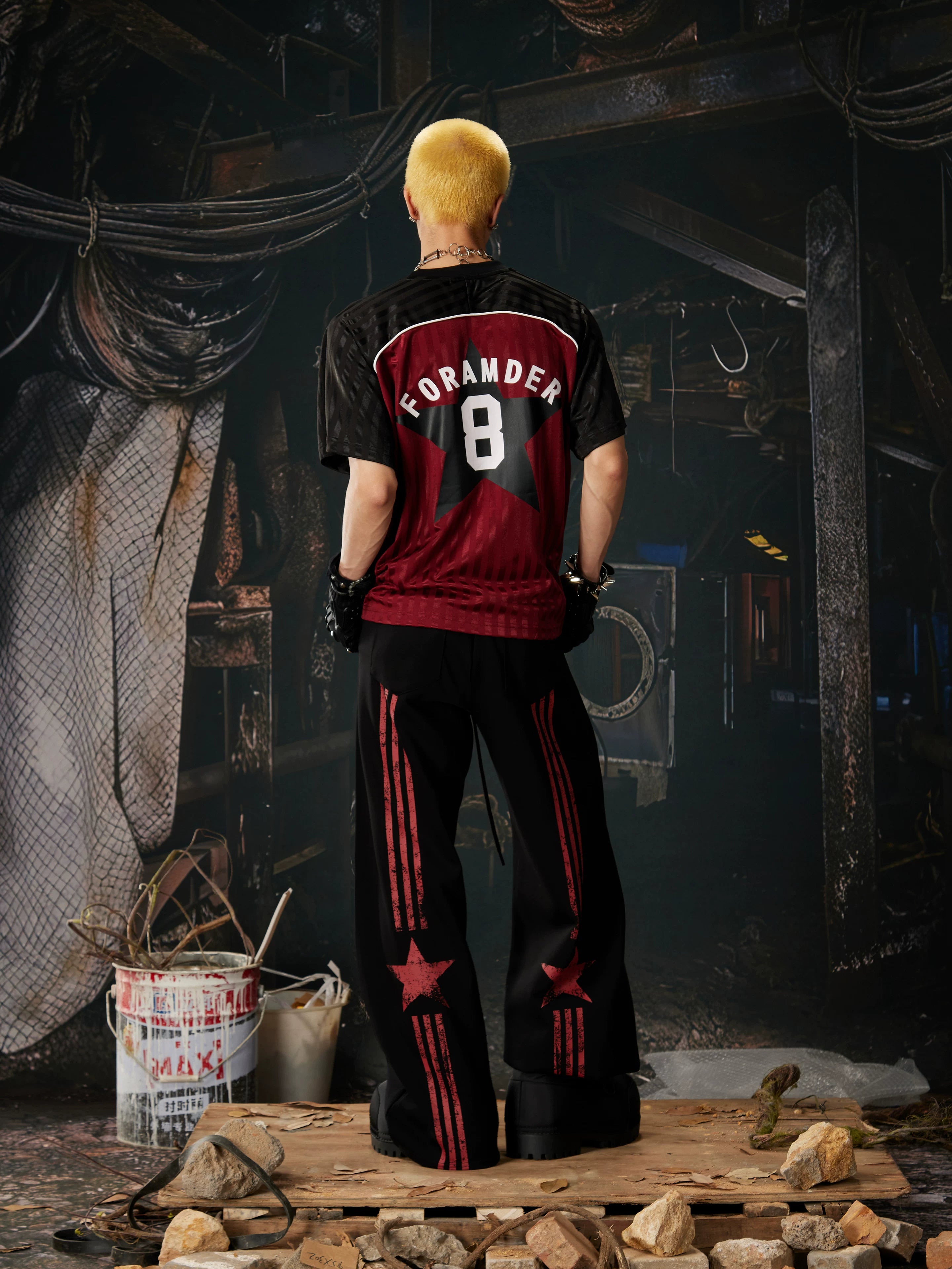 Red Black Contrast Jersey Tee