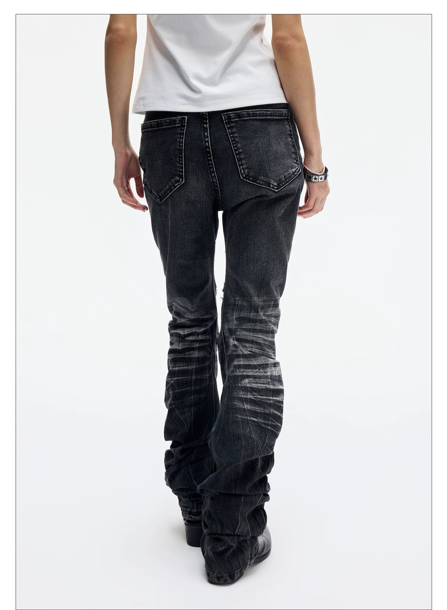 Ice Blue Studded Curved Skinny Jeans