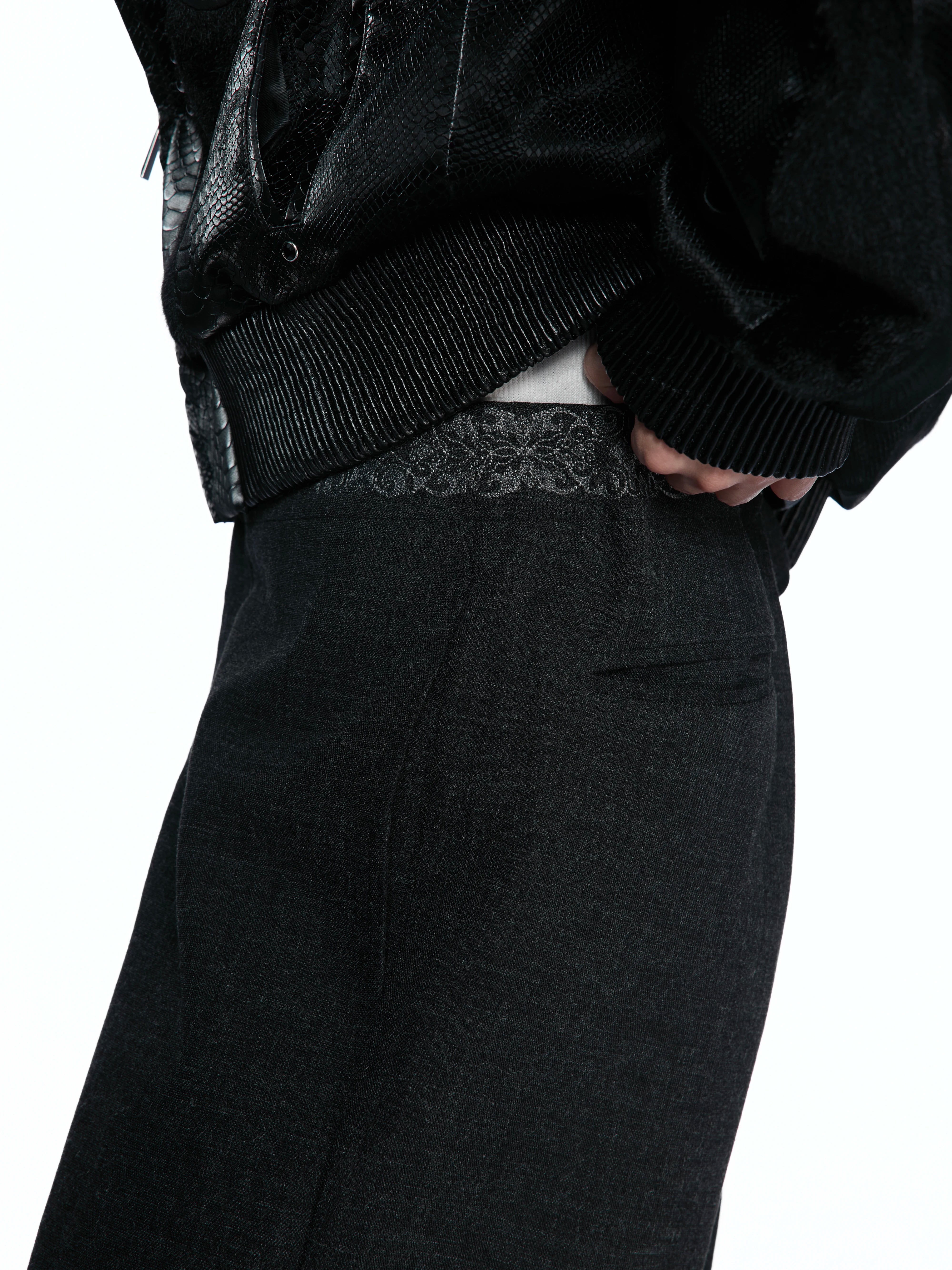 Textured Embroidered Jacquard Visor Flared Dress Pants