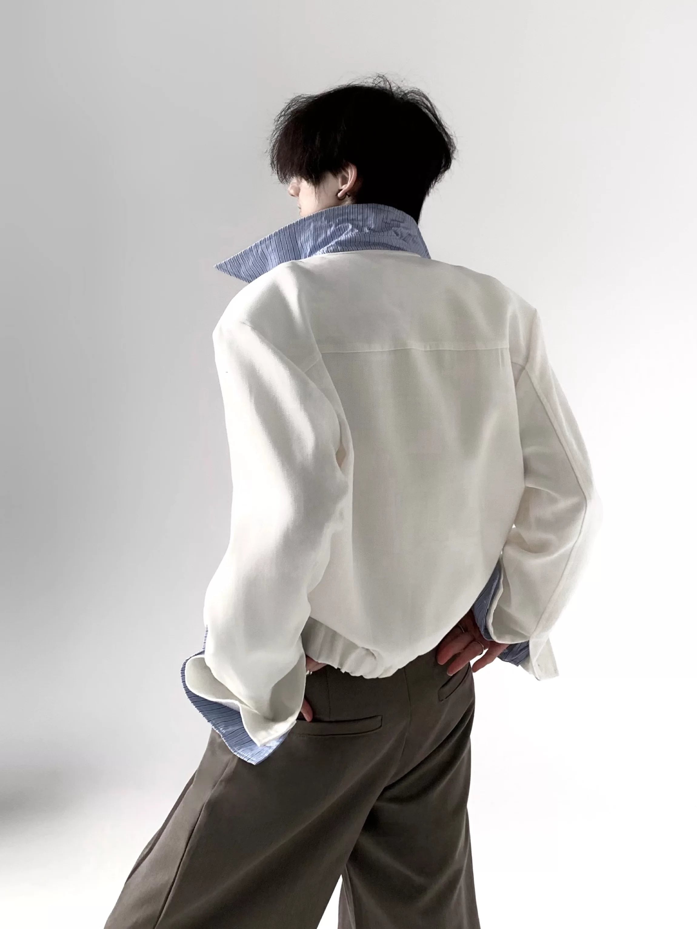 Striped Layered Padded Shoulder Jacket