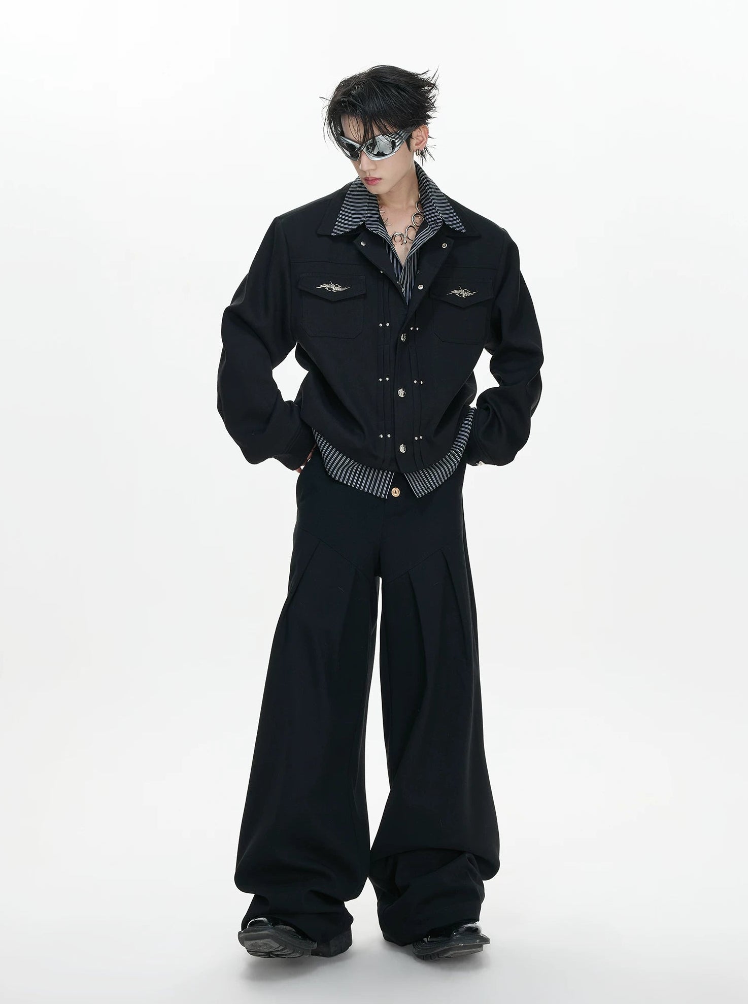 26s Feb.】Striped Faux-Layer Short Jacket