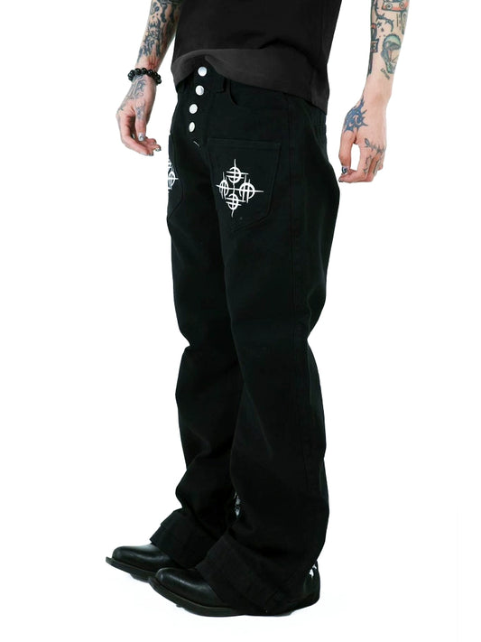 【25s Aug.】Curved Blade Double-Cuff Buttoned Canvas Pants